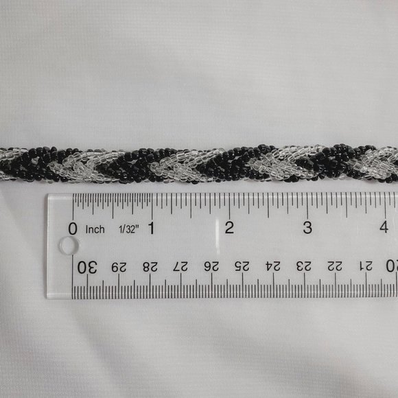 Vintage Trifari Black Clear Glass Seed Beaded Woven Rope Choker Necklace - Picture 8 of 8